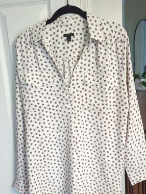 Ann Taylor White Blouse with Red Paisley Print